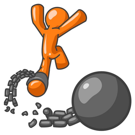 Orange Man Jumping For Joy While Breaking Away From a Ball and Chain, Getting a Divorce, Consolidating or Paying Off Debt Clipart Illustration
